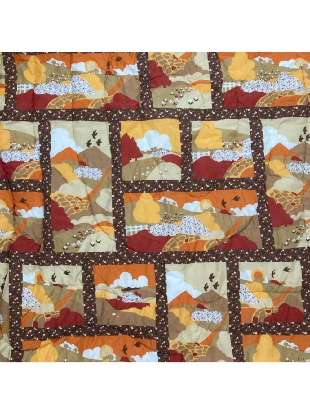 Vintage 1970's Design Comforter With Autumn Scenic Patchwork Pattern 83